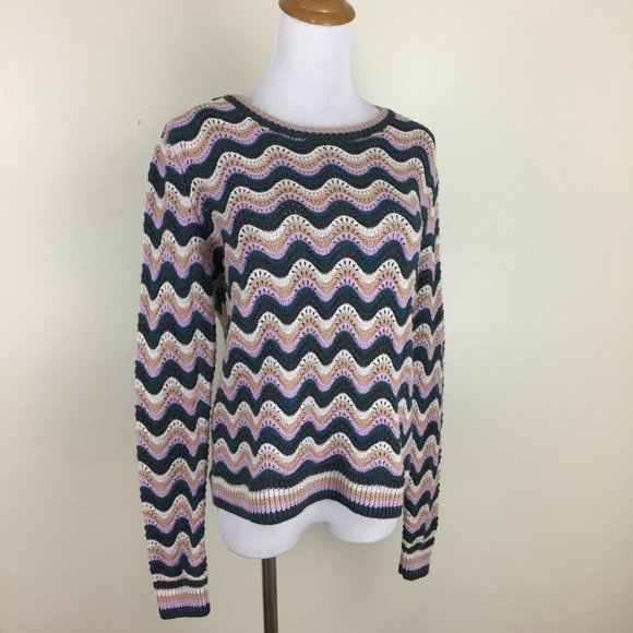 BCBGMAXAZRIA Multi-Colored Merino Wool Blend Pointelle SANJA Pullover Sweater - Picture 4 of 8